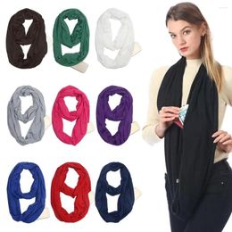 Scarves Bib Men Women Shawl Wraps Neck Warmer Circle Loop Hidden Zip Pocket Infinity Scarf