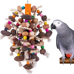 Other Bird Supplies Large Parrot Chewing Toys Natural Nuts Corn Tearing Toy Wooden Cage for Cockatoos African Grey Macaws Cokatoos 231218