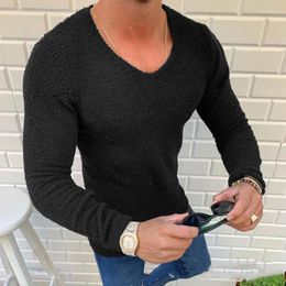 Ethnic Clothing 2023 Autumn Fashion Mens Fleece Tops Pullover Streetwear Casual Long Sleeve V-Neck T-shirts Men Solid Knitted Tee