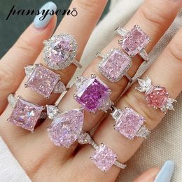 Wedding Rings PANSYSEN 100% 925 Sterling Silver High Carbon Diamond Pink Sapphire Gemstone Engagement Ring Wedding Band for Women Fine Jewellery 231218