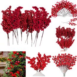 New Christmas Toy Supplies 20/30pcs Artificial Flowers Decoration for Christmas Tree DIY Wreath Craft Red Berry Stems for Xmas Wedding New Year Home Decor