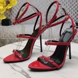 Sandals Red Sexy Women High Heel Runway Designer Pointed Toe Nature Leather Super Ankle Strappy Female Fashion Heels