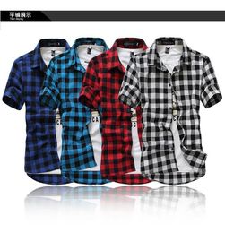 Shirts Wholesalesummer classic plaid men's shortsleeved shirts , casual cotton men's shirts ,freeshipping by China Post Air Mail,MXXXL