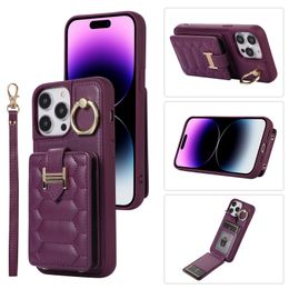 Crossbody Lanyard Leather Purse Phone Case for IPhone 15 14 13 12 11 Pro Max 14Plus 15Plus Wallet Cards Slot Ring Holder Stand Shockproof Cover With Hand Strap
