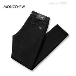 Mengkou Hot Thin Velvet Jeans for Men's Youth 2023 Autumn/Winter New Micro Elastic Slim Fit Small Feet Pants for Men's Long Pants