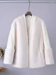 Women's Fur 2023 Winter Lace-up Korean Style Imitation Mink Bathrobe Coat Short V-neck Angora White Jacket