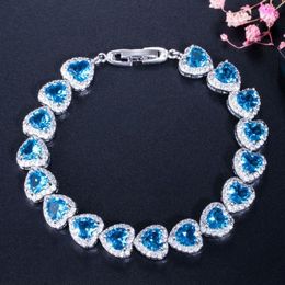 High Quality White Gold Plated Full CZ Crystal Heart Bracelet for Girls Women for Party Wedding Nice Gift342L