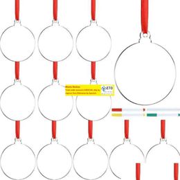 Christmas Decorations 24 Piece 3Inch Transparent Clear Circle Christmas Hangtag Diy Blank Round Acrylic Xmas Tree Ornaments Pendant Dr Dhpzq