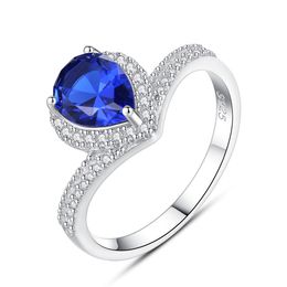 Retro Water Drop Sapphire Ring S925 Silver Micro Set Zircon Luxury Brand Ring European and American Hot Popular Women High end Ring Jewelry Valentine's Day Gift spc