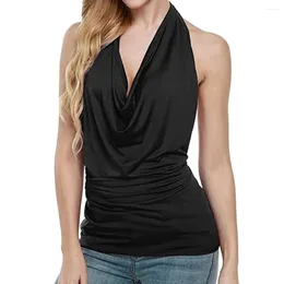 Women's Tanks Sexy Off Shoulder Halter Tank Top Women Summer Casual Solid Color T-Shirt Elegant Backless Cowl Neck Drape Camisole Vest