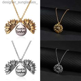 Pendant Necklaces You are my sunshine Vintage Creative Sunflower pendant Double-layer Open Necklace Sweater Necklaces for Women Jewellery GiftL231218