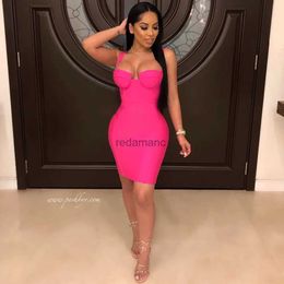 Basic Casual Dresses 4 Colors Summer Dress Women Sexy Blue Hot Pink Bandage Dress Celebrity Mini Bodycon Party Dress Vestido YQ231218