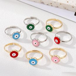 Cluster Rings Vintage Blue Evil Eye Finger Ring For Women Gift Jewelry Colored Simple Turkish Lucky Adjustable Party Accessories Drop Dhw1J