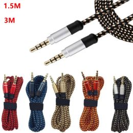 3.5mm Auxiliary AUX Extension Audio Cable Unbroken Metal Fabric braided Male Stereo cord 1.5M 3M for iphone Samsung MP3 Speaker Tablet PC LL