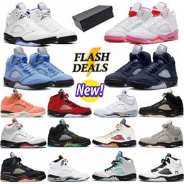 with box basketball shoes 5 5s for men women unc Midnight Navy racer blue georgetown light bone fire red pinksicle burgundy green bean trainers sneakers 40-47