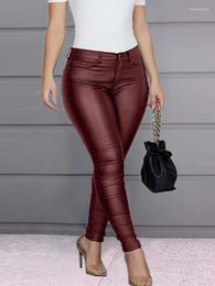 Women's Pants Autumn Winter Clothing Fashion Solid Colour PU Leather Sexy Feet Casual Trousers Women