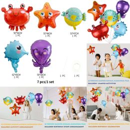 New Christmas Toy Supplies 7pcs Under the Sea Animal Foil Balloons Lobster Shark Octopus Crab Seahorse Balloon Birthday Party Baby Shower Decor Kid Toys