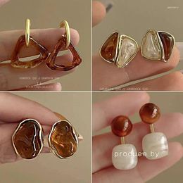 Stud Earrings Amber Coffee Autumn Winter For Women 2023 Retro Jewelry And Accessories