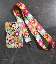 Keychains 1 Set Flowers Card Neck Strap Lanyards Badge Holder Rope Pendant Key Chain Accessories