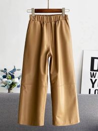 Womens Pants Capris For Women Wide Leg Korean Fashion Elegant Genuine Leather Streetwear Trousers Loose Casual Style 231218
