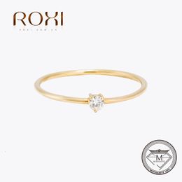 Wedding Rings ROXI 18K Gold Plated Ring For Women 0.1ct Test D Diamond Solitaire Ring Wedding Band Engagement Bridal Plain Ring 231218