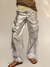 Women's Pants 2023 Summer Clothes High Quality Fashion Wide Leg Umbrella Thin Section Loose Casual Silver Overalls