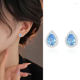 Stud Earrings Sterling Silver Colour The Blue Ocean Heart Ear-Sticks Women's Fashion Jewellery