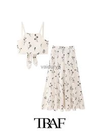 Skirts TRAF Women Fashion New 2Pcs Casual Embroidered Linen Blend Top+Embroidered Linen Blend Midi Skirt 2023 Sexy Tops Two Piece Set YQ231218