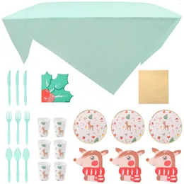 Disposable Dinnerware Christmas Beverage Napkins Cups Paper Accessories Plates Portable Party Supplies Tableware Kit