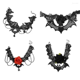 Pendant Necklaces Gothic Lace Choker Bat Flower Spectre Necklace Creativity Gorgeous Punk Jewellery Fashion Party Women Halloween Gift