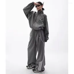 Women's Two Piece Pants Outdoor Jackets Pant Suit Women Streetwear Fashion 2 Sets Long Sleeve Casual Loose Coat Wide Leg Track Trouser