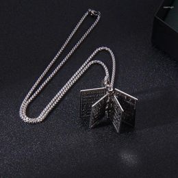 Pendant Necklaces 2023 Hit Vintage Golden Silvery Bible Necklace Openable Book Faith Cross For Women Men Old Man