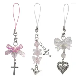 Keychains Phone Chain Bow-Love Straps Y2k Colourful Charm Cross-Heart Butterfly-Kawaii Lanyard Wrist Strap