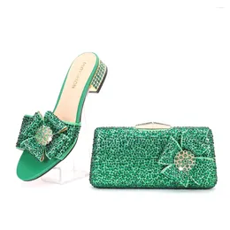 Slippers Women's Low Heel Shoe Bag Set Crystal Anti Slip Outdoor Luxury Party Open Toe Solid Color Italian Design