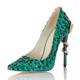 Dress Shoes Handmade Diamond High Heels Green Fashion Temperament Pumps Stiletto Pointed Toe Sexy Women's Gladiator Desing