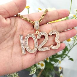 Necklaces Custom Name Necklace Baguette Letters Pendant Gold Sier Color Charm Aaaa Zirconia Men's Hip Hop Necklace with Number Letters