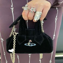 Designers vivIenne High quality new embroidered Saturn West Empress Dowager Velvet Bowling Bag Mini Handheld Chain Crossbody Bag