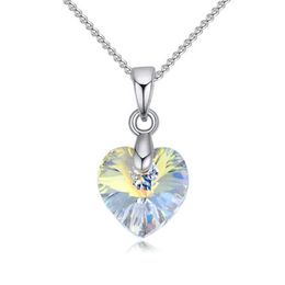 Mini Heart Necklaces Pendant Crystals From Swarovski For Women Girls Gift Silver Colour Chain Kids Jewellery Decorations270Y