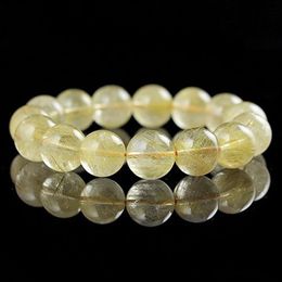 High Quality 6 8 10mm Gold Crystal Beads Bracelets Bangles Natural Stone Quartz Rutilated Bracelets Elastic Stretch Bracelet Men300b
