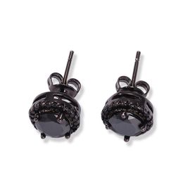 Hip hop Men Black Silver CZ Round Stud Earrings for Men Women Screw back Trendy Jewelry 9mmx9mm314a