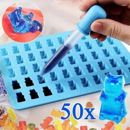 Baking Moulds Gummy Bear Silicone Mold 50 Grids Chocolate Candy Mould Dropper DIY Jelly Fondant Valentine Art Decorating Accessories
