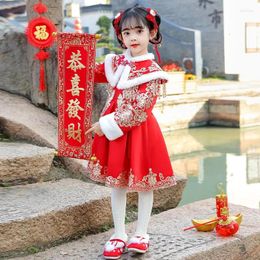 Girl Dresses Year Hanfu Princess Dress Chinese Style Winter Clothing Thickened Children Tang Skirt Ancient Costume Super Fairy