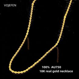 Chokers VOJEFEN 18k Gold Necklaces For Women/Male Twist Links Rope Chains Neck Choker AU750 Real Gold Fine Jewellery Luxury Holiday Gifts 231218