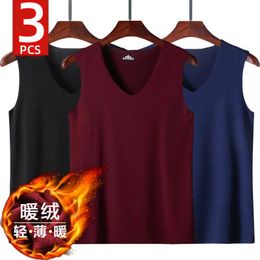 Men's Thermal Underwear 3Pcs Thermal Underwear Men Winter Sleeveless Thermal Shirt Men's Plus Velvet Padded V-neck T-shirt Slim Thermo Underwear Warmer 231218