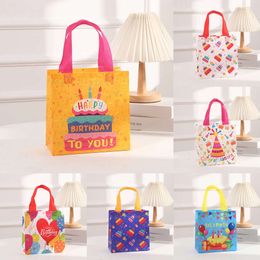 New Christmas Toy Supplies 1pc Happy Birthday Gift Bags Candy Bag Birthday Party Favour Bags Cake Balloon Rainbow Print Paper Craft Non-Woven Fabric Bag