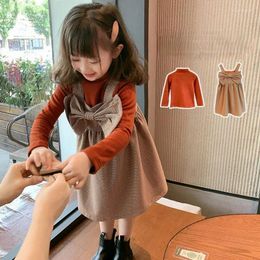 Girl Dresses Girls Dress Spring Autumn Set Children's Bottoming T-shirt And Vest Plaid Bow Princess 2PCS Suit Korean Kids Clothes