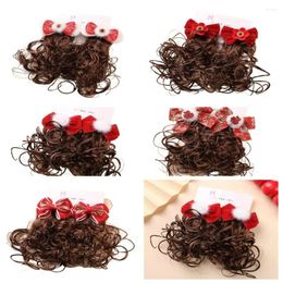 Hair Accessories Chinese Style Children Wig Curly Hairpin Princess Red Bow Clip Hanfu Headdress Year Barrettes Makeup