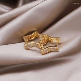 Hoop Earrings French Design Fashion Jewelry 14K Gold Plated Luxury Zircon Pentagram Elegant Women's Evening Party Accessories