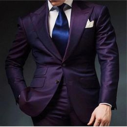 Blazers Purple Mens Wedding Prom Suits 2 Pieces Groom Tuxedos Two Buttons Dinner Blazer Best Man Groomsman Costumes