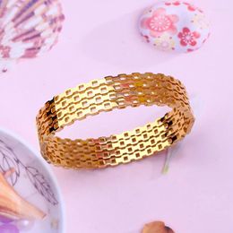 Charm Bracelets Hollow Lines Design Side Open Bangle Stainless Steel Gold Plated Pulseras De Acero Inoxidable Para Mujer Women Bracelet